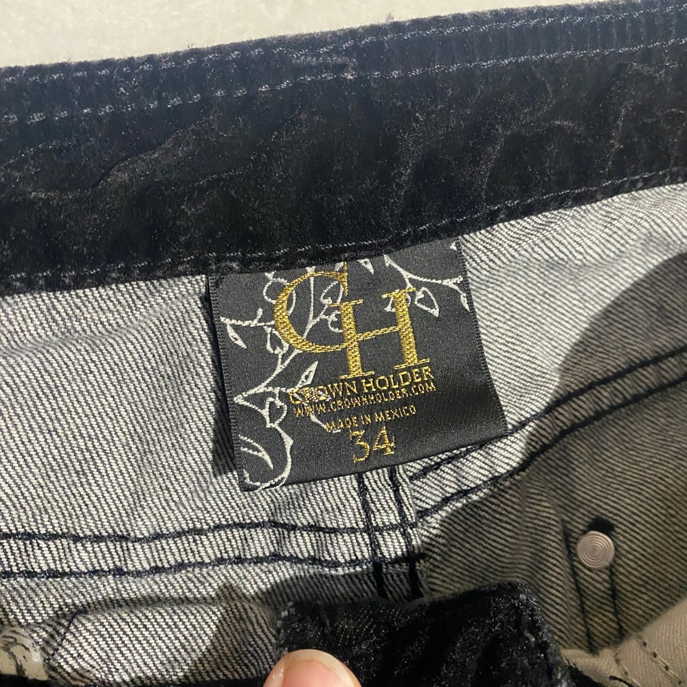Crown Holder Imperial Brand Mens Faded Black Jeans Velvet Studded Pockets 34x31 - Picture 8 of 16